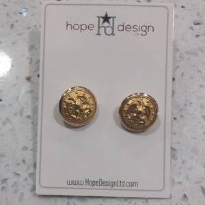 Hope Design Gold Coin Stud Earrings